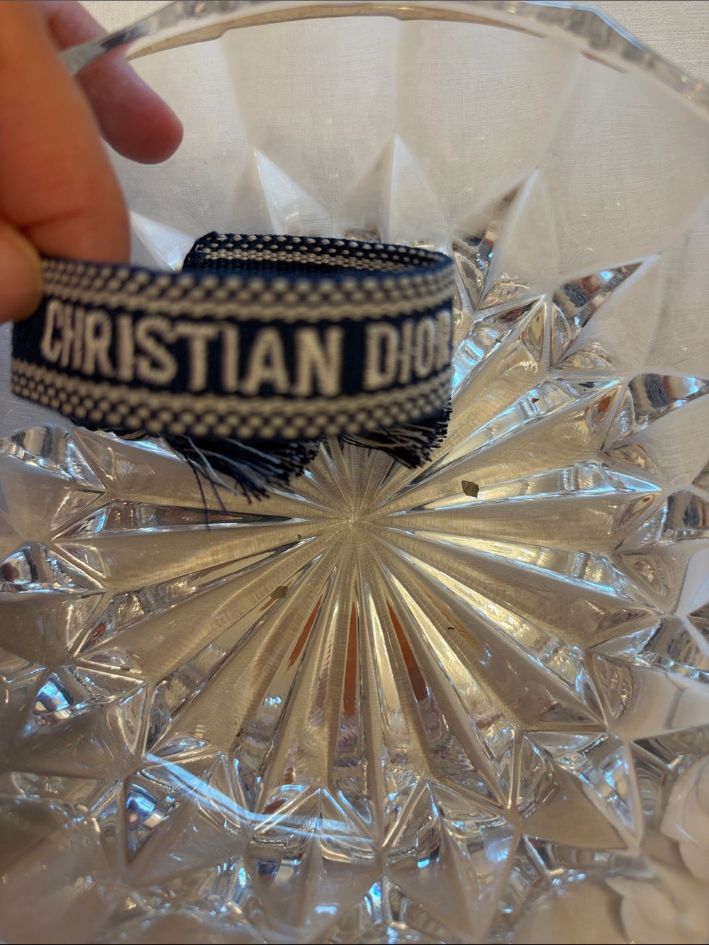 Dior Navy and White Embroidered Logo Bracelet with Tassels